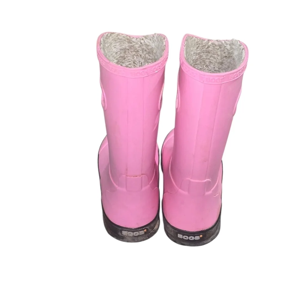 BOGS Plush Rain Boots Kids Size 3 Pink Faux Fur Lined Waterproof Boots